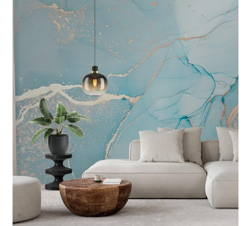 Фотообои Мрамор голубой с золотом